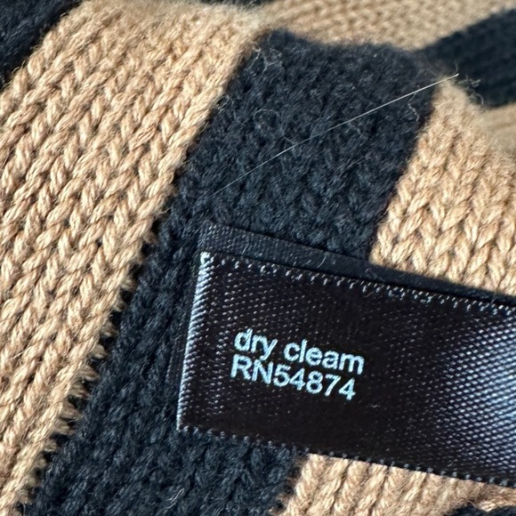 The Limited oversize Stripe Poncho Sweater Black Tan Fringe Turtleneck XS/S - Picture 3 of 8